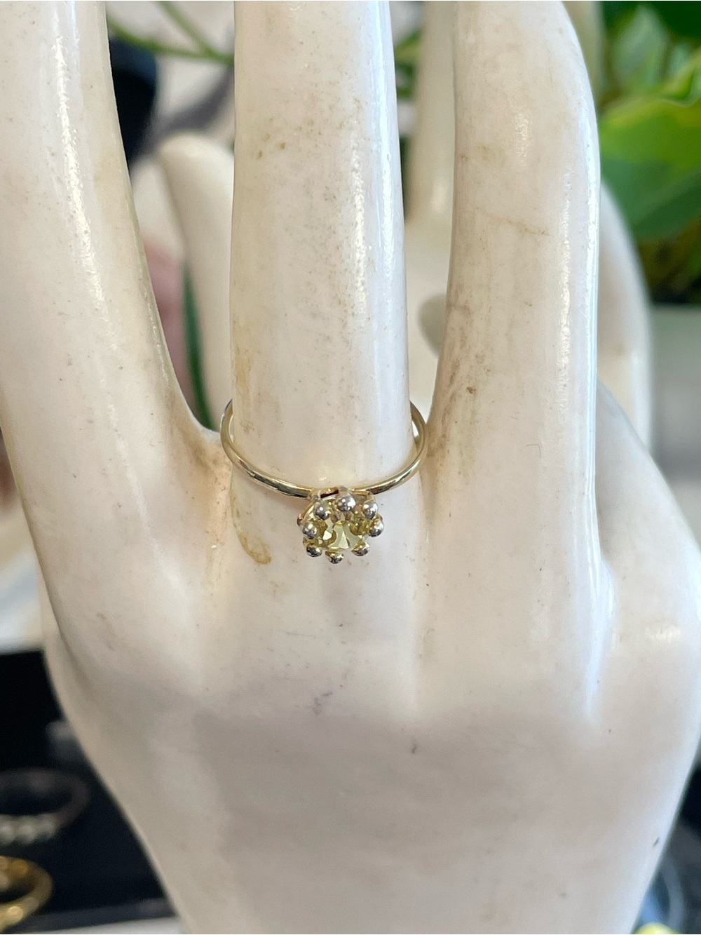 Gold Ring with Pale Yellow Gemstone Center - Women's Jewelry